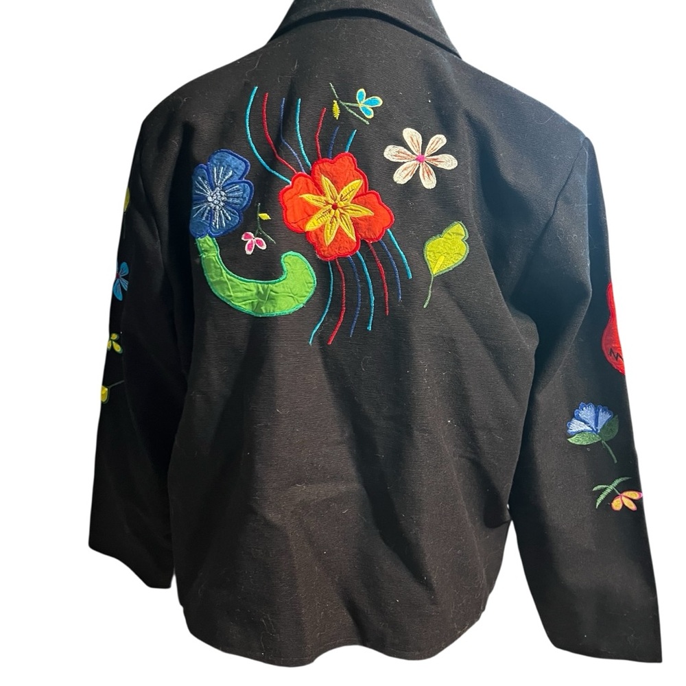 Vintage Puffin Island Sportswear Embroidered Floral Jacket Art Glass Buttons L - Picture 2 of 9